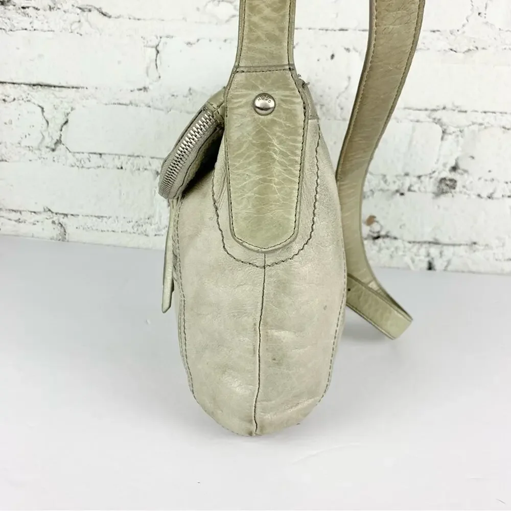 Hobo Shane Grey Leather Flap Crossbody Purse Bag